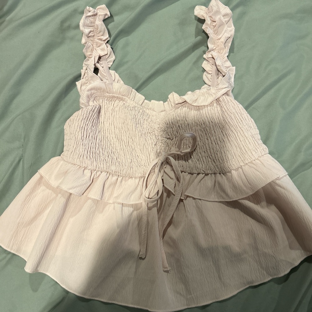 Baby pink SHEIN ruffle cropped tank top. Size Small. Never worn, but no tags.